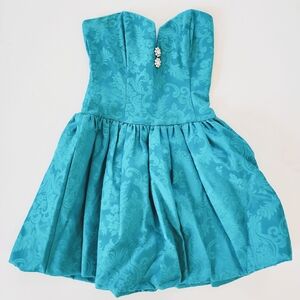 Vintage Jessica McClintock 90's Teal Sleeveless Sweetheart A-line Dress